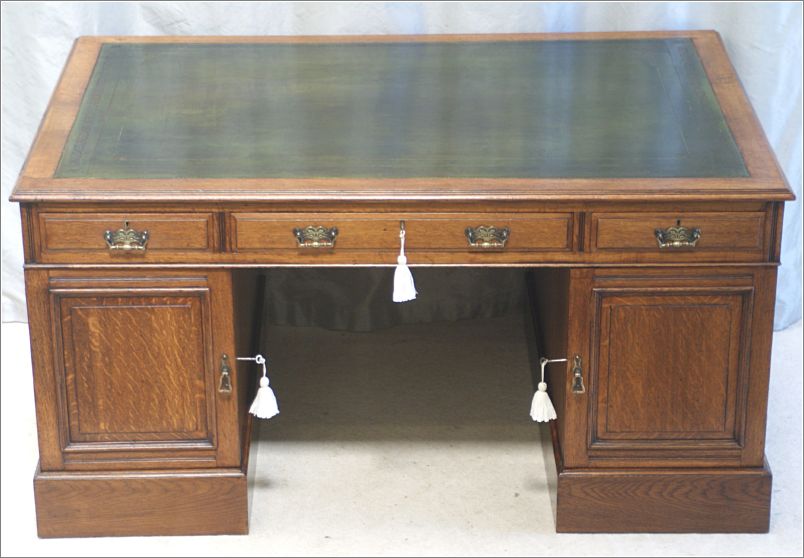 1032 Antique Victorian Oak Partners Desk Rear View